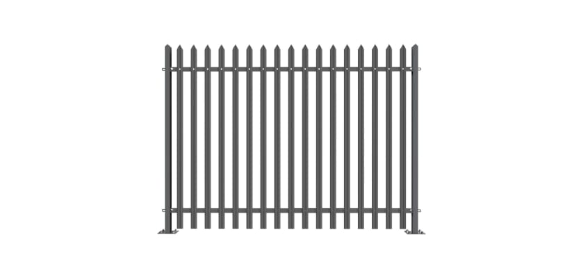 PaliGuard 2.4m Palisade Fence Panel - Single Pointed W Profile Pales - Bolt Down Posts - Grey