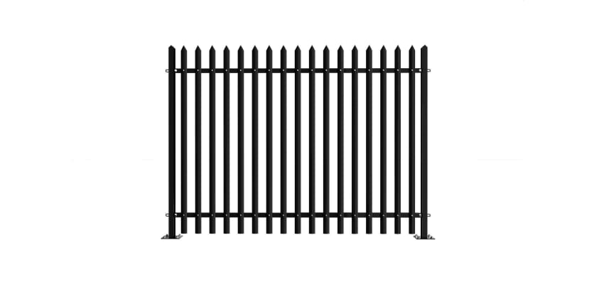 PaliGuard 2.4m Palisade Fence Panel - Single Pointed D Profile Pales - Bolt Down Posts - Black