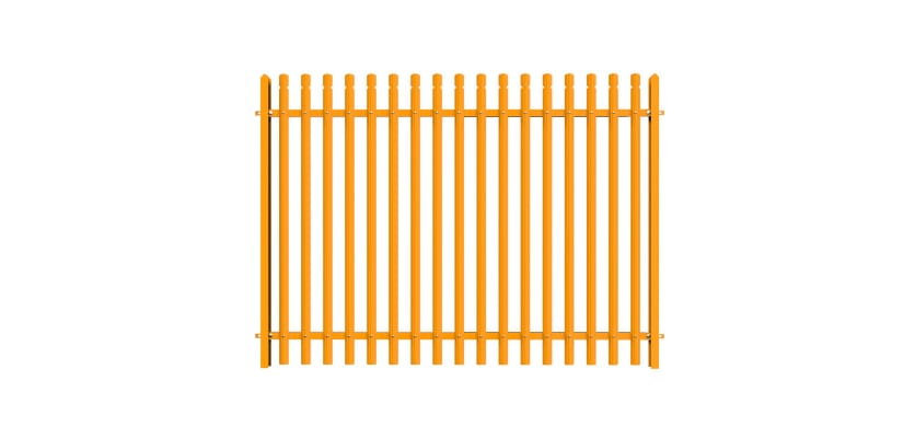 PaliGuard 2.4m Palisade Fence Panel - Round and Notched D Profile Pales - Dig In Posts - Yellow