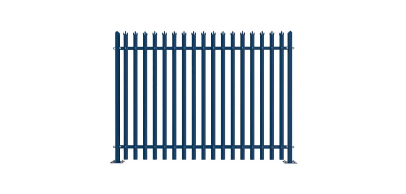 PaliGuard 2.4m Palisade Fence Panel - Triple Pointed D Profile Pales - Bolt Down Posts - Blue