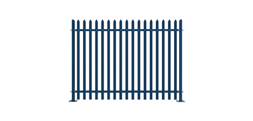 PaliGuard 2.4m Palisade Fence Panel - Single Pointed W Profile Pales - Bolt Down Posts - Blue