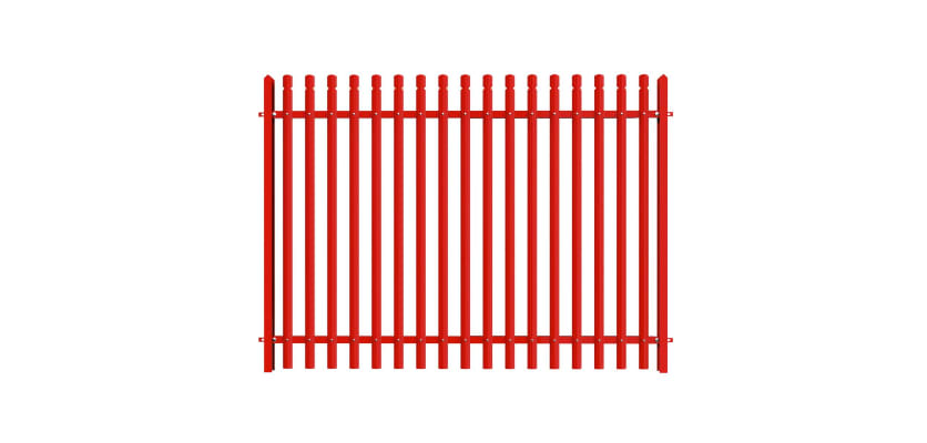 PaliGuard 2.4m Palisade Fence Panel - Round and Notched D Profile Pales - Dig In Posts - Red