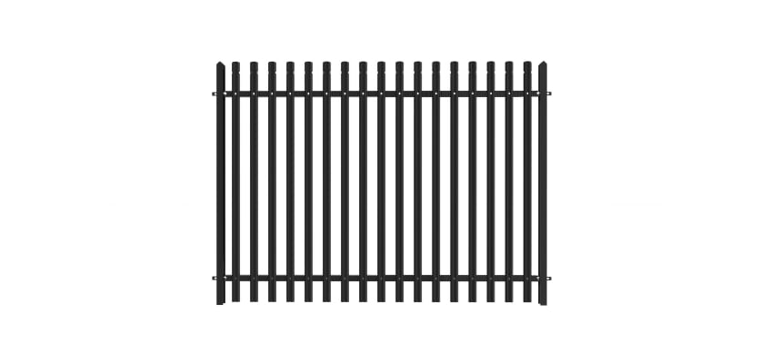 PaliGuard 2.4m Palisade Fence Panel - Round and Notched W Profile Pales - Dig In Posts - Black