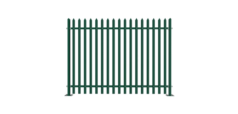 PaliGuard 2.4m Palisade Fence Panel - Single Pointed D Profile Pales - Bolt Down Posts - Green