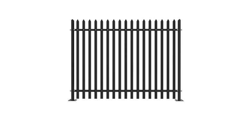 PaliGuard 2.4m Palisade Fence Panel - Single Pointed W Profile Pales - Bolt Down Posts - Black