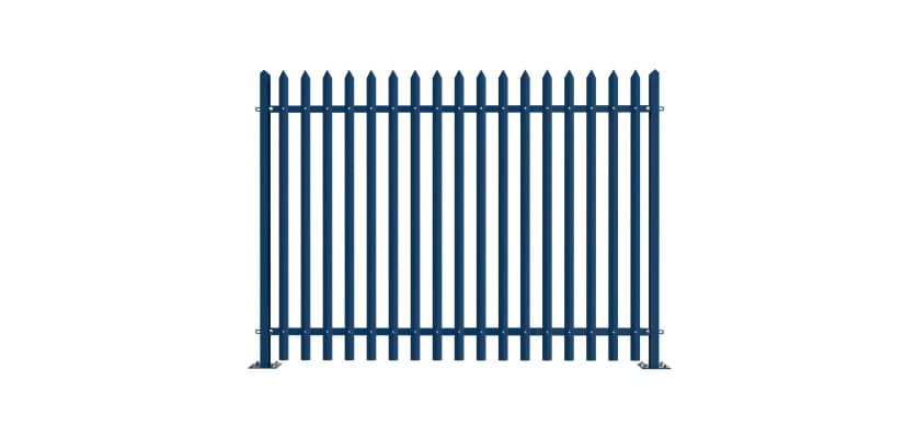 PaliGuard 2.4m Palisade Fence Panel - Single Pointed D Profile Pales - Bolt Down Posts - Blue
