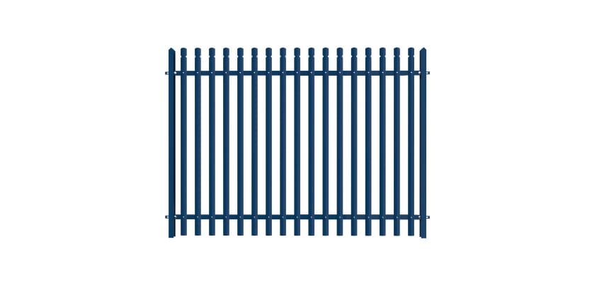 PaliGuard 2.4m Palisade Fence Panel - Round and Notched D Profile Pales - Dig In Posts - Blue