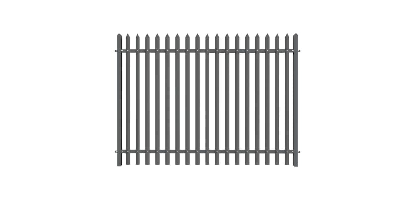 PaliGuard 2.4m Palisade Fence Panel - Single Pointed D Profile Pales - Dig In Posts - Grey