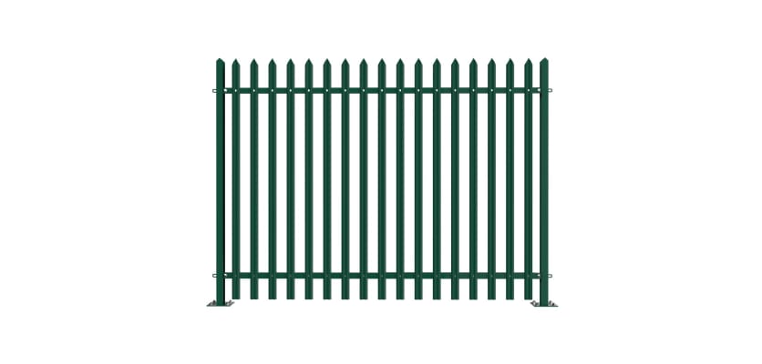 PaliGuard 2.4m Palisade Fence Panel - Single Pointed W Profile Pales - Bolt Down Posts - Green