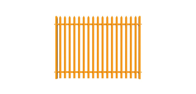 PaliGuard 2.4m Palisade Fence Panel - Single Pointed D Profile Pales - Dig In Posts - Yellow
