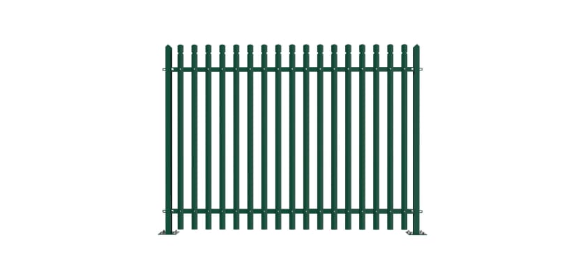 PaliGuard 2.4m Palisade Fence Panel - Round and Notched D Profile Pales - Bolt Down Posts - Green