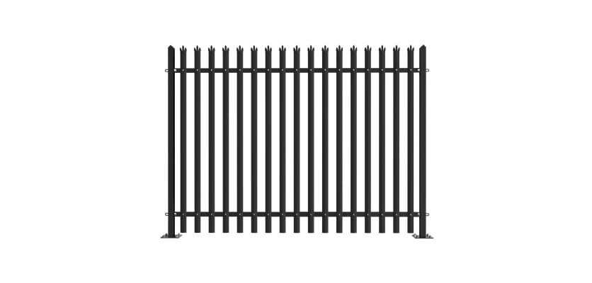 PaliGuard 2.4m Palisade Fence Panel - Triple Pointed D Profile Pales - Bolt Down Posts - Black