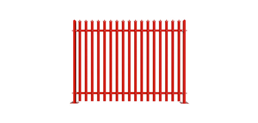 PaliGuard 2.4m Palisade Fence Panel - Triple Pointed D Profile Pales - Bolt Down Posts - Red
