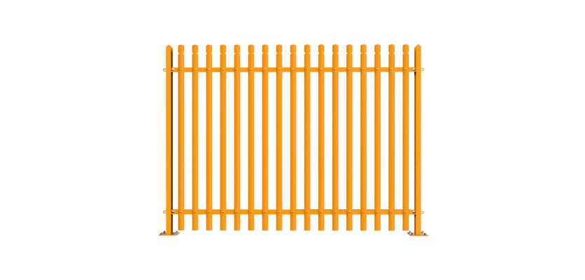 PaliGuard 2.4m Palisade Fence Panel - Round and Notched D Profile Pales - Bolt Down Posts - Yellow