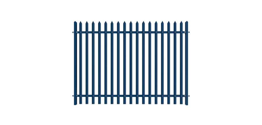 PaliGuard 2.4m Palisade Fence Panel - Single Pointed D Profile Pales - Dig In Posts - Blue