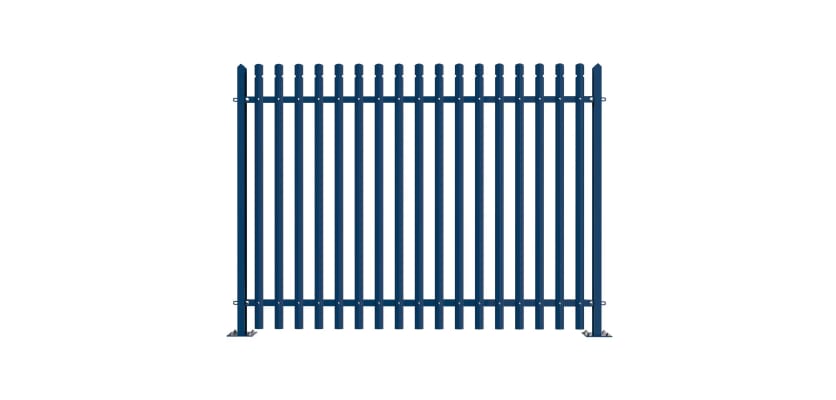 PaliGuard 2.4m Palisade Fence Panel - Round and Notched D Profile Pales - Bolt Down Posts - Blue