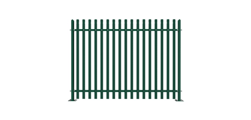 PaliGuard 2.4m Palisade Fence Panel - Round and Notched W Profile Pales - Bolt Down Posts - Green