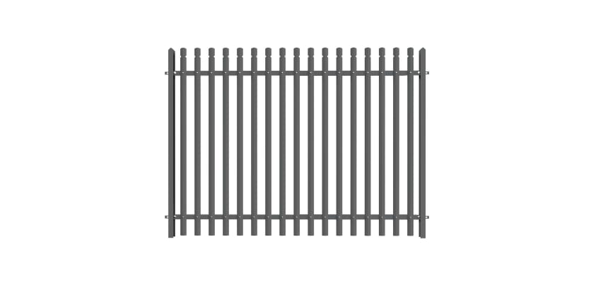 PaliGuard 2.4m Palisade Fence Panel - Round and Notched D Profile Pales - Dig In Posts - Grey