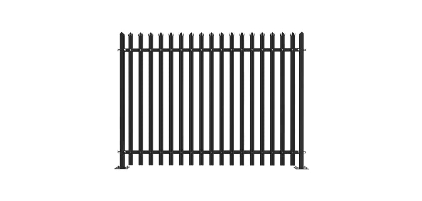 PaliGuard 2.4m Palisade Fence Panel - Triple Pointed W Profile Pales - Bolt Down Posts - Black