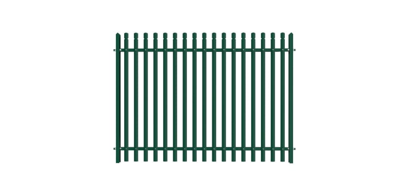 PaliGuard 2.4m Palisade Fence Panel - Round and Notched D Profile Pales - Dig In Posts - Green