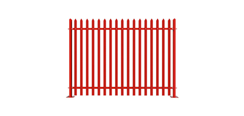 PaliGuard 2.4m Palisade Fence Panel - Single Pointed W Profile Pales - Bolt Down Posts - Red