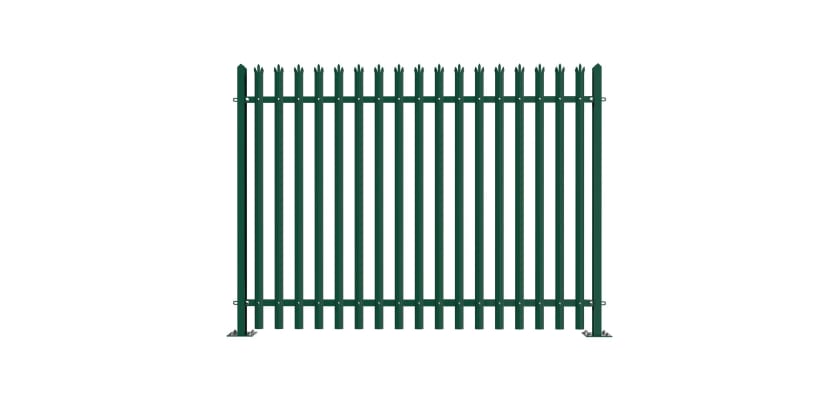 PaliGuard 2.4m Palisade Fence Panel - Triple Pointed D Profile Pales - Bolt Down Posts - Green
