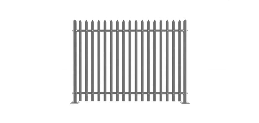 PaliGuard 2.4m Palisade Fence Panel - Single Pointed D Profile Pales - Bolt Down Posts - Grey