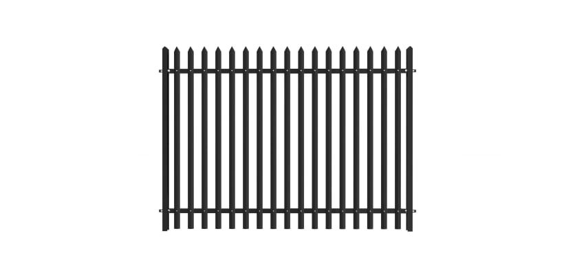 PaliGuard 2.4m Palisade Fence Panel - Single Pointed D Profile Pales - Dig In Posts - Black