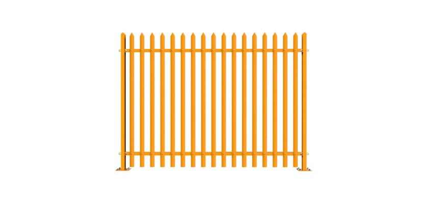 PaliGuard 2.4m Palisade Fence Panel - Single Pointed D Profile Pales - Bolt Down Posts - Yellow