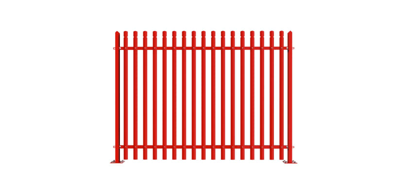 PaliGuard 2.4m Palisade Fence Panel - Round and Notched D Profile Pales - Bolt Down Posts - Red