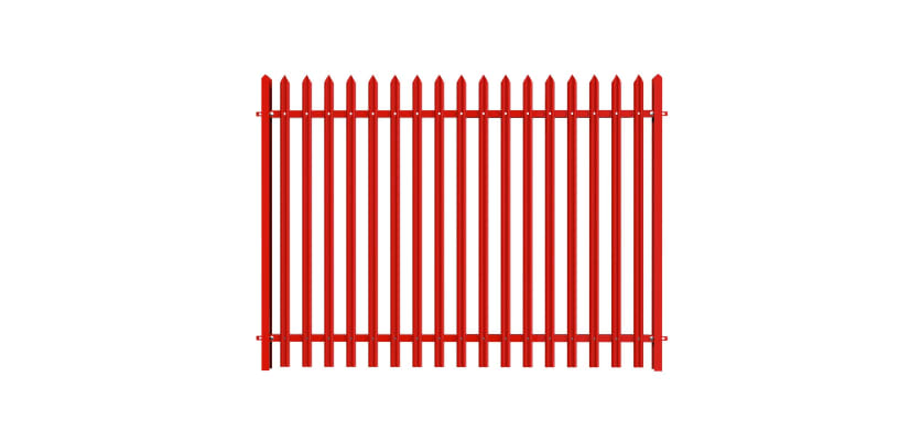 PaliGuard 3.0m High Powder Coated Palisade Fence Kit - Round and Notched W Pales - Dig In Posts - Red