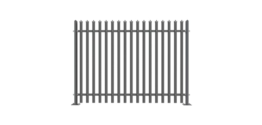 PaliGuard 3.0m High Powder Coated Palisade Fence Kit - Triple Pointed D Pales - Bolt Down Posts - Grey