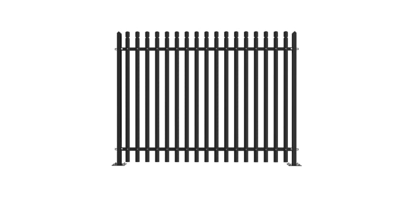 PaliGuard 3.0m High Powder Coated Palisade Fence Kit - Round and Notched D Pales - Bolt Down Posts - Black