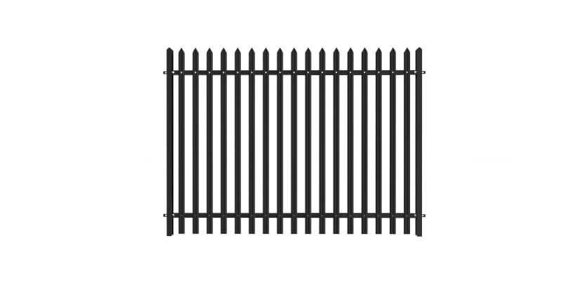 PaliGuard 3.0m High Powder Coated Palisade Fence Kit - Round and Notched W Pales - Dig In Posts - Black