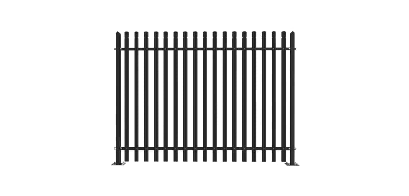 PaliGuard 3.0m High Powder Coated Palisade Fence Kit - Round and Notched W Pales - Bolt Down Posts - Black