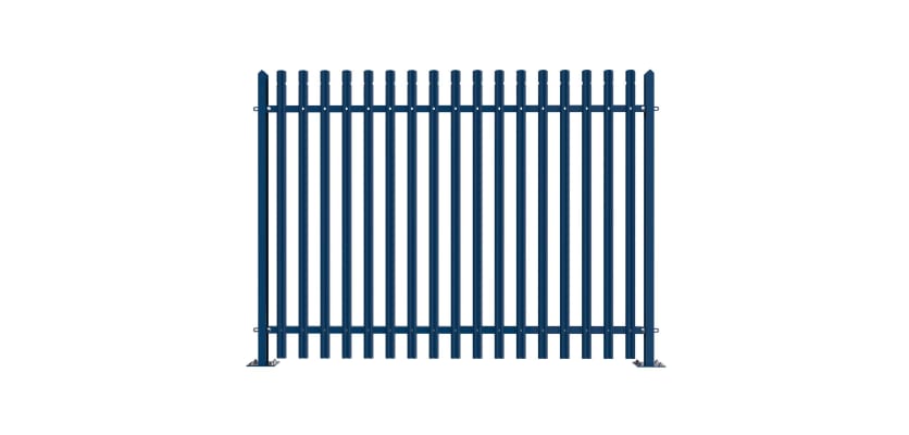 PaliGuard 3.0m High Powder Coated Palisade Fence Kit - Round and Notched W Pales - Bolt Down Posts - Blue