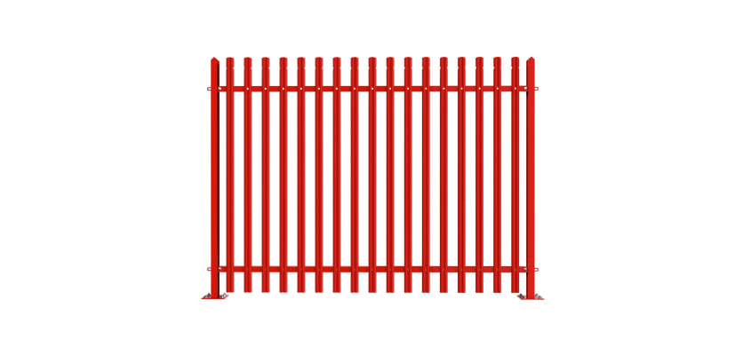 PaliGuard 3.0m High Powder Coated Palisade Fence Kit - Round and Notched W Pales - Bolt Down Posts - Red