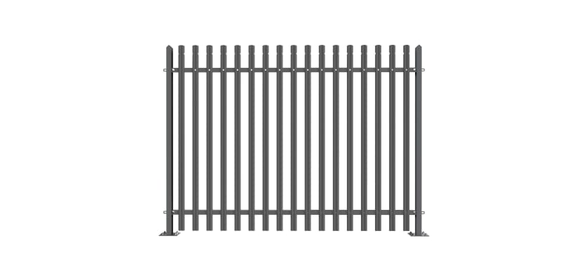 PaliGuard 3.0m High Powder Coated Palisade Fence Kit - Round and Notched W Pales - Bolt Down Posts - Grey