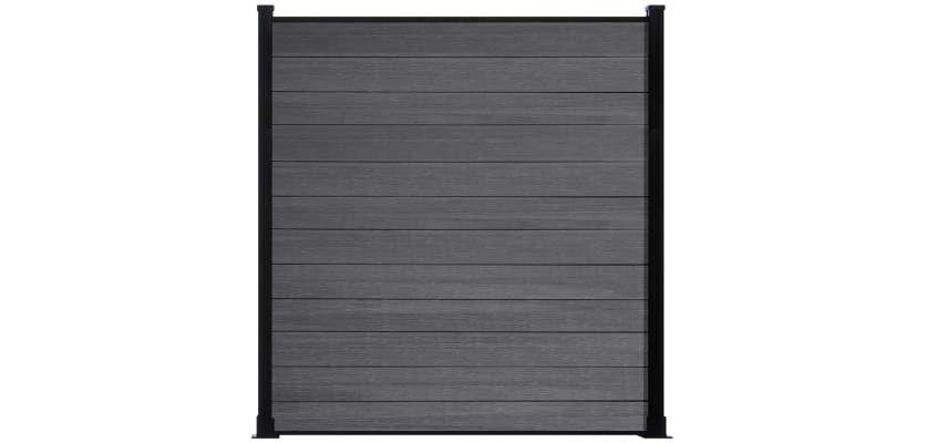 Wood grain anthracite grey composite fencing with black frame