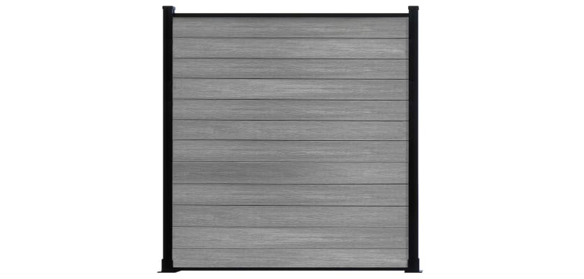 Light grey composite fencing with black frame