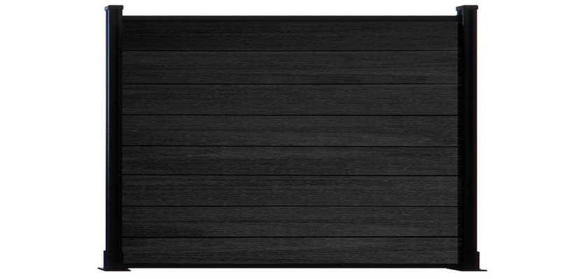 Wood grain black composite fencing with black frame