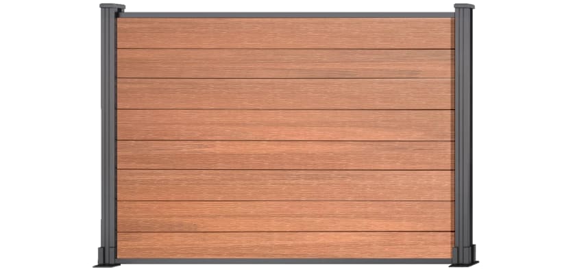 Wood grain teak composite fencing with grey frame