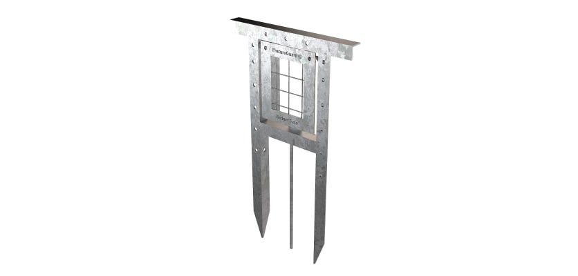Galvanised badger gate showing ground spikes for ground installation