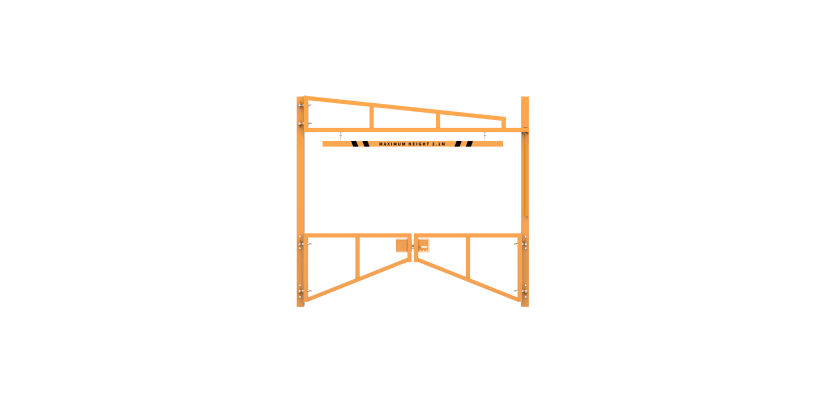 Yellow Double Swing Barrier with High-Level Swing Arm Kit with Maximum Height Restriction label