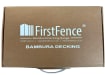The lid of the Bambura Wood Composite Decking Samples Box with the First Fence Logo