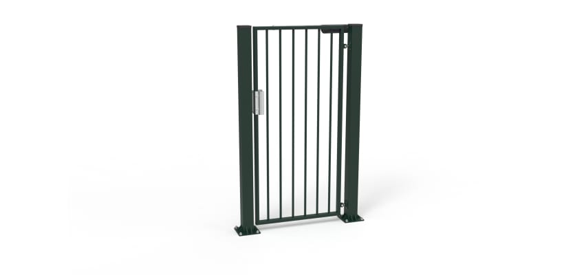 Moss green vertical bar pedestrian gate