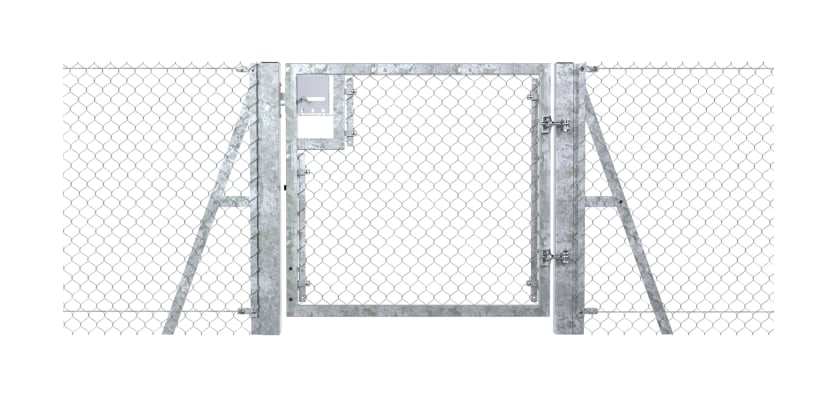 Galvanised 0.9m High Chain Link Single Leaf Gate installed alongside chain link fencing