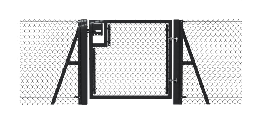 Black 1.2m High Chain Link Single Leaf Gate installed with strainer posts