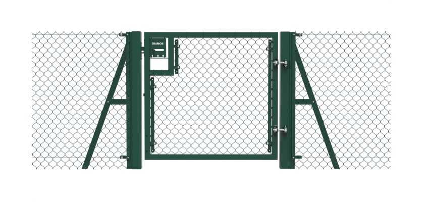 Green 1.5m High Chain Link Single Leaf Gate Kit with strainer posts