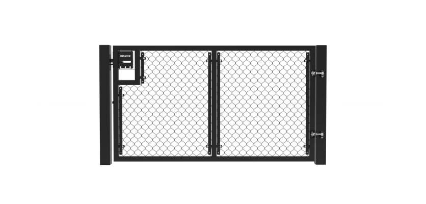 Black 1.5m High Chain Link Single Leaf Gate Kit with additional vertical support